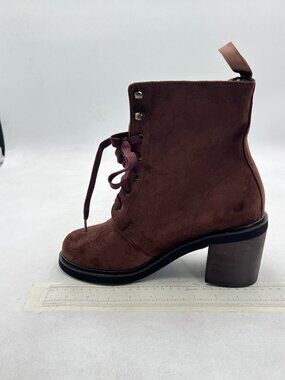 Brown Women Dressy Combat Boots Round Closed Toe Lace Up Ankle Booties